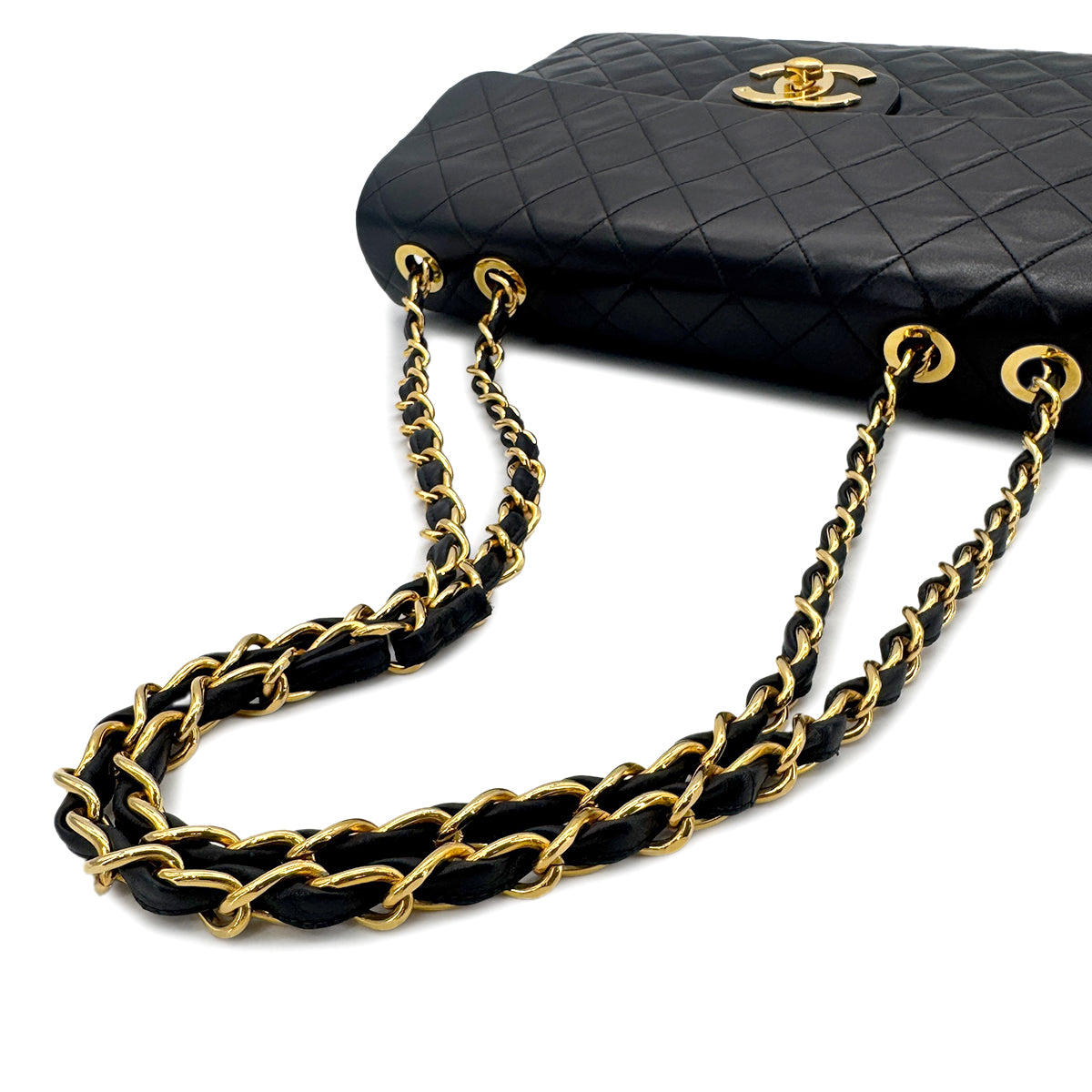 CHANEL VINTAGE MAXI MATELASSE 34 CHAIN SHOULDER BAG BLACK LAMB SKIN 90277293