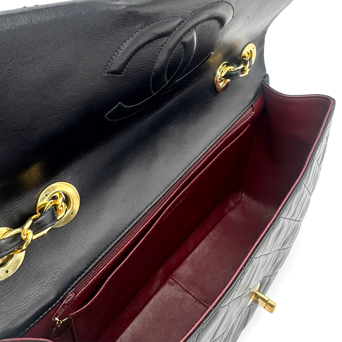 CHANEL VINTAGE MAXI MATELASSE 34 CHAIN SHOULDER BAG BLACK LAMB SKIN 90277293