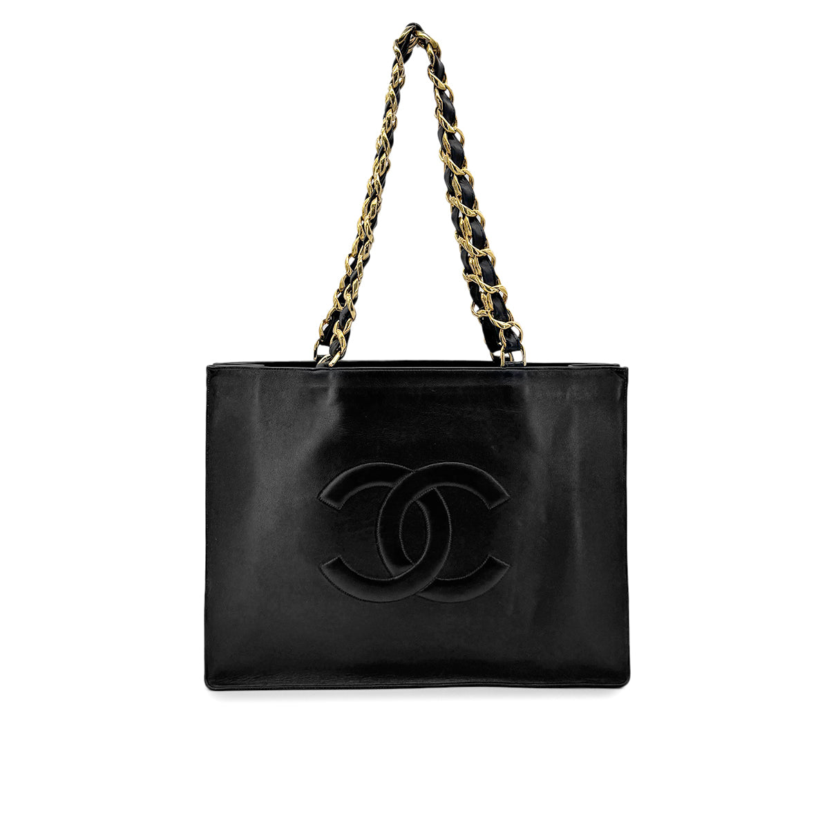 CHANEL VINTAGE COCOMARK CHAIN TOTE BAG BLACK LAMB SKIN 90277324