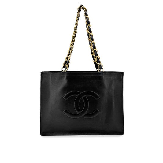 CHANEL VINTAGE COCOMARK CHAIN TOTE BAG BLACK LAMB SKIN 90277324