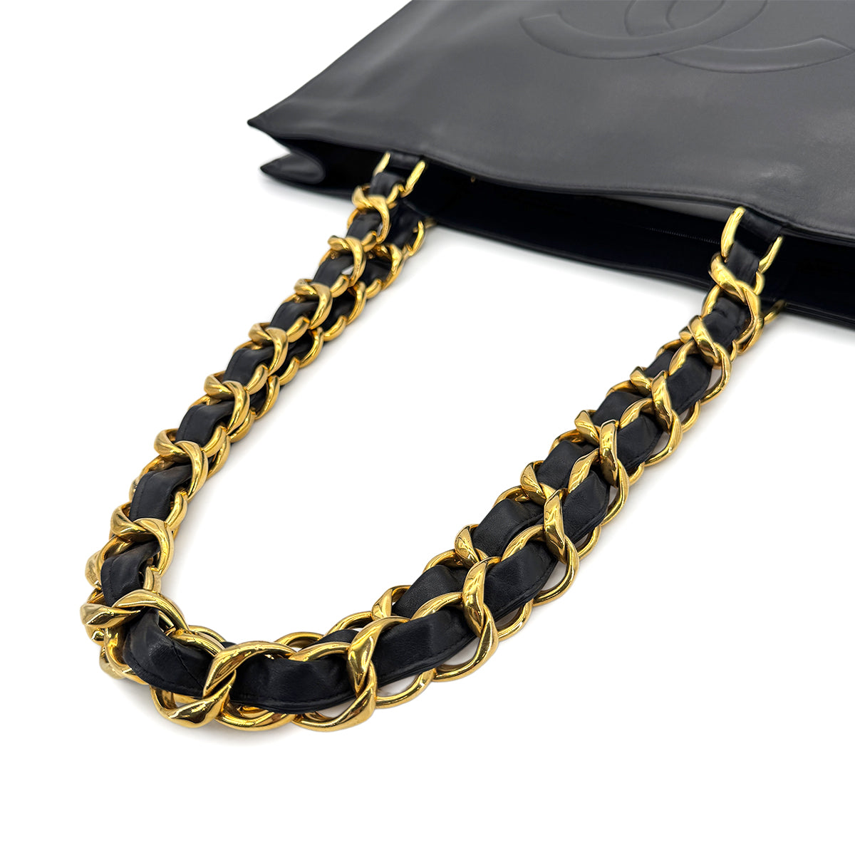 CHANEL VINTAGE COCOMARK CHAIN TOTE BAG BLACK LAMB SKIN 90277324