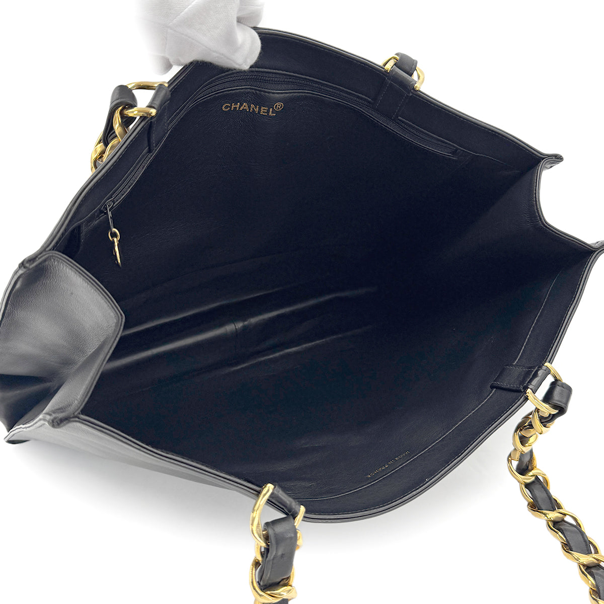 CHANEL VINTAGE COCOMARK CHAIN TOTE BAG BLACK LAMB SKIN 90277324