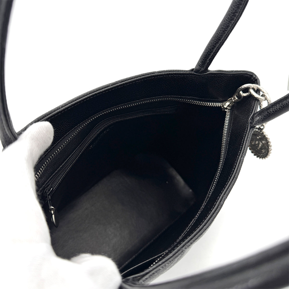 CHANEL VINTAGE MEDALLION TOTE BAG BLACK CAVIAR SKIN 90277325