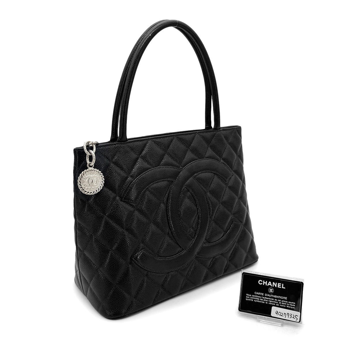 CHANEL VINTAGE MEDALLION TOTE BAG BLACK CAVIAR SKIN 90277325