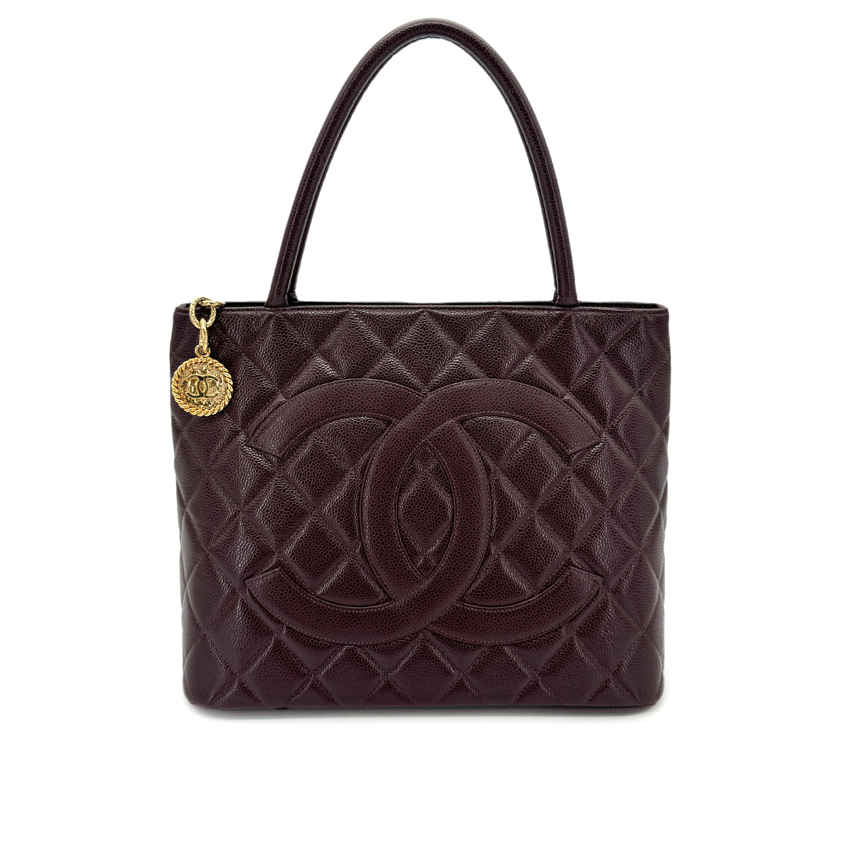 CHANEL VINTAGE MEDALLION TOTE BAG DARK BROWN CAVIAR SKIN 90277326