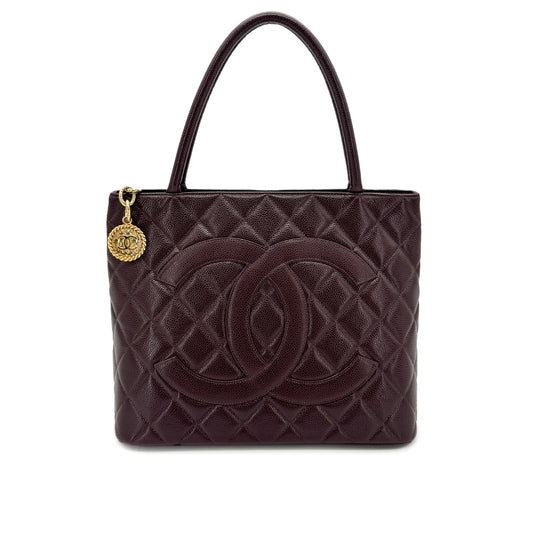 CHANEL VINTAGE MEDALLION TOTE BAG DARK BROWN CAVIAR SKIN 90277326