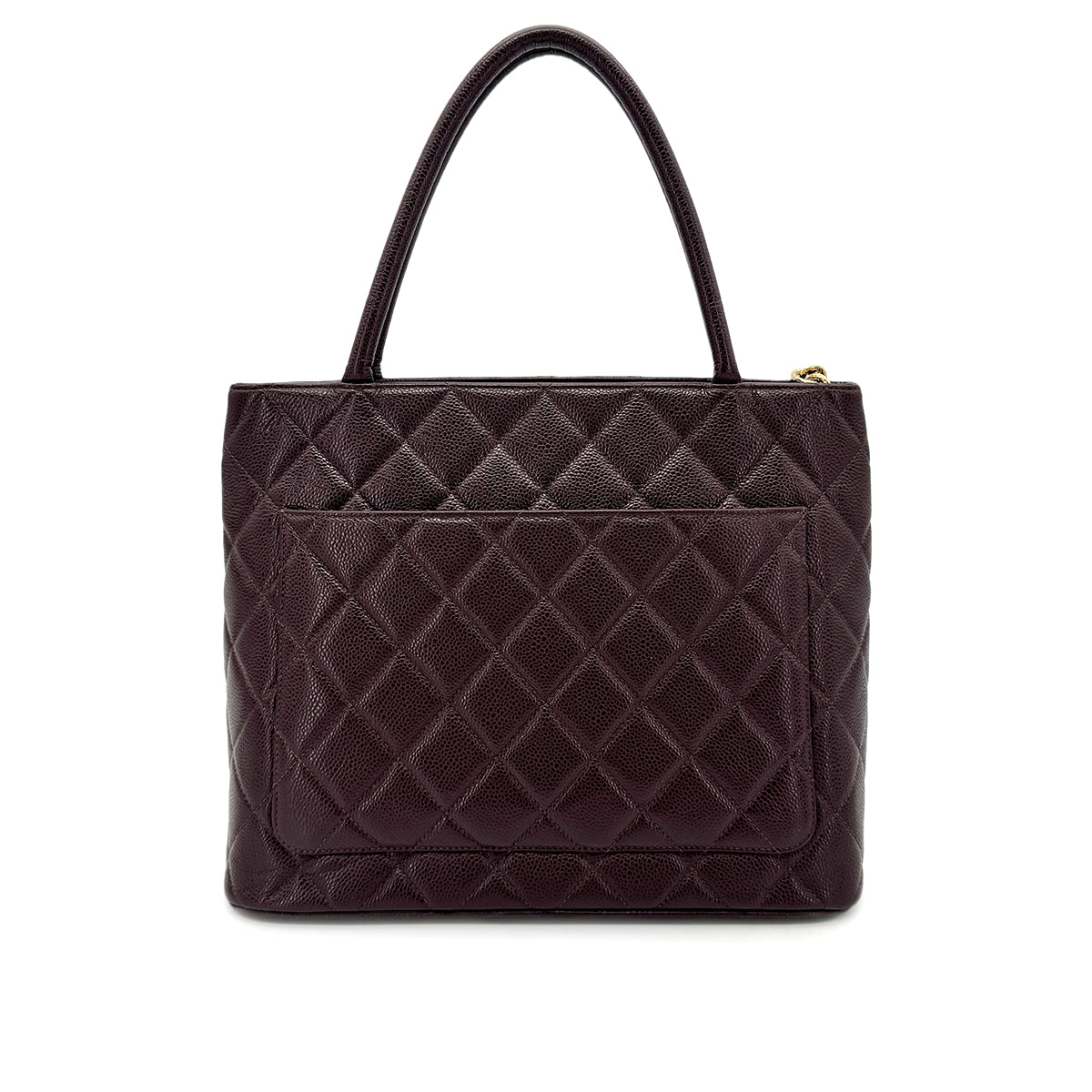 CHANEL VINTAGE MEDALLION TOTE BAG DARK BROWN CAVIAR SKIN 90277326