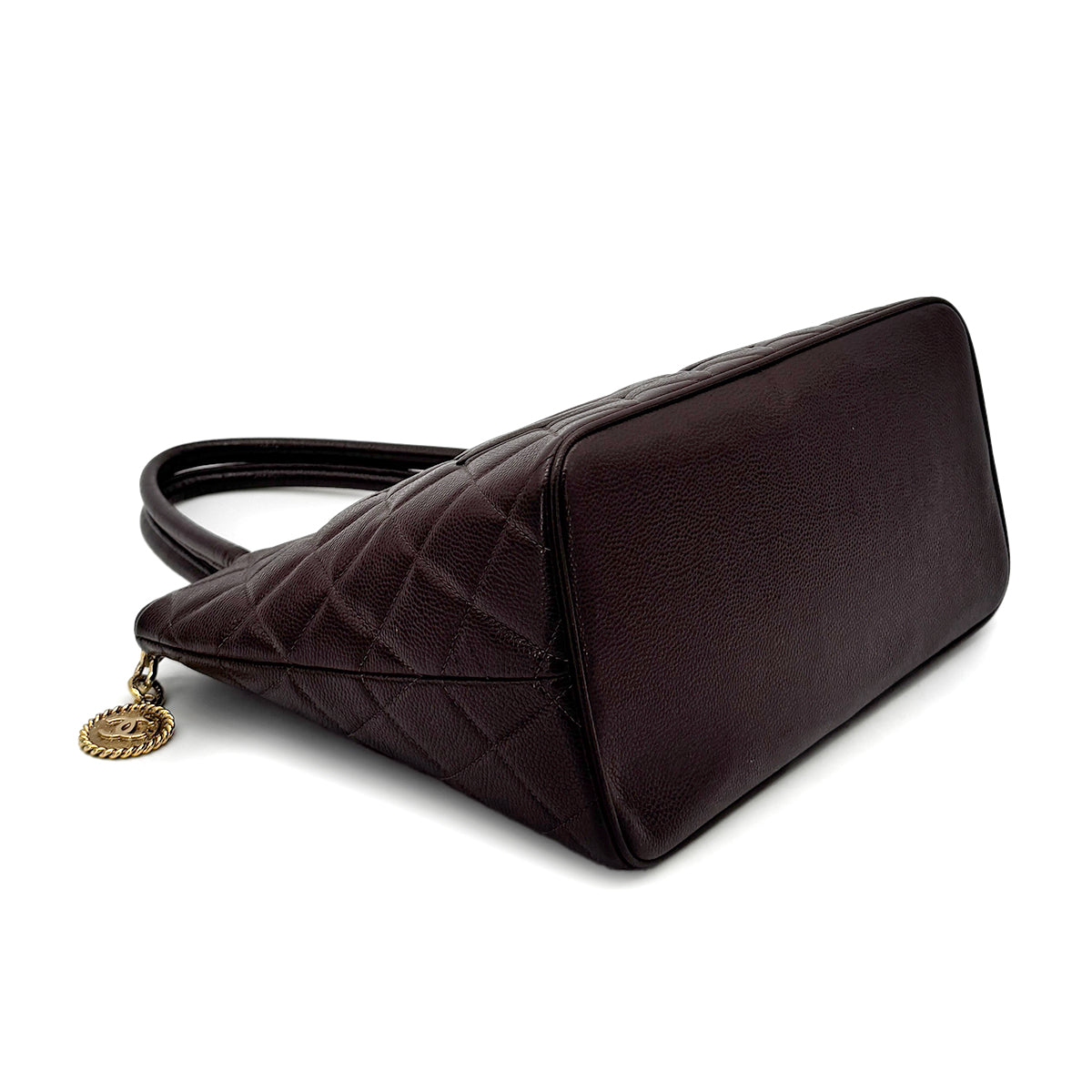 CHANEL VINTAGE MEDALLION TOTE BAG DARK BROWN CAVIAR SKIN 90277326