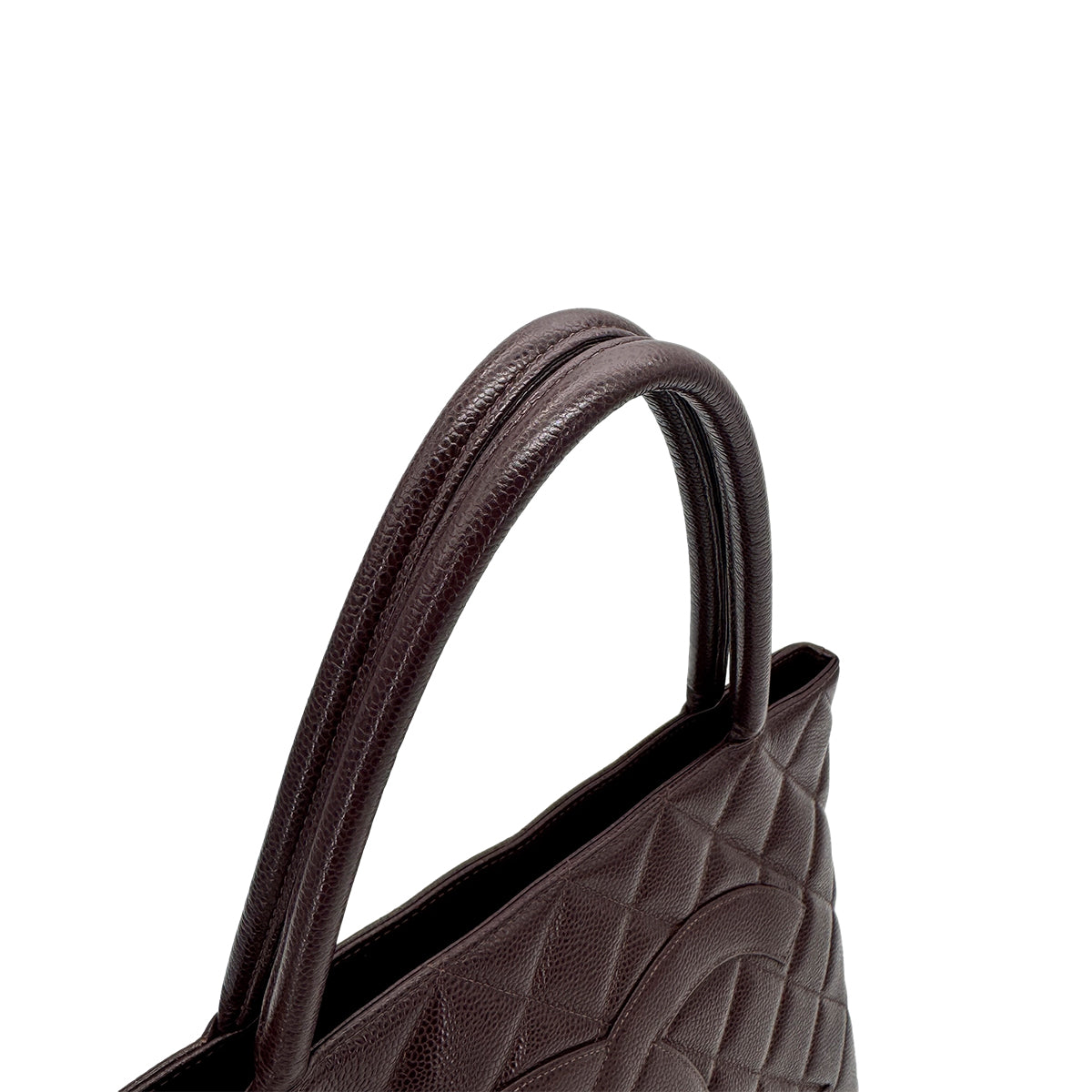 CHANEL VINTAGE MEDALLION TOTE BAG DARK BROWN CAVIAR SKIN 90277326