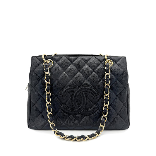CHANEL VINTAGE MATELASSE COCOMARK CHAIN SHOULDER BAG BLACK CAVIR SKIN 90277333