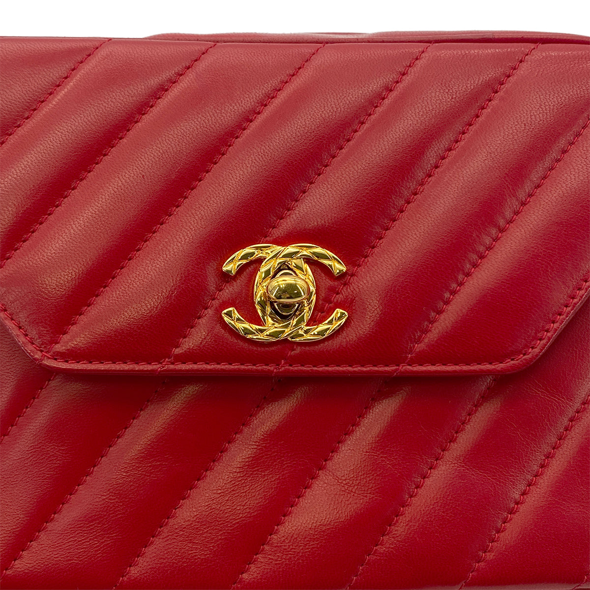 CHANEL VINTAGE BIAS STITCH FRINGE BIJOU CHAIN SHOULDER BAG RED LAMB SKIN 90277334