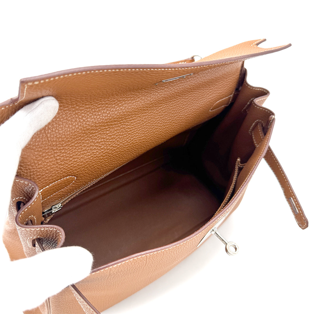 HERMES KELLY 32 RETOURNE GOLD TOGO HAND SHOULDER BAG □K 90277338