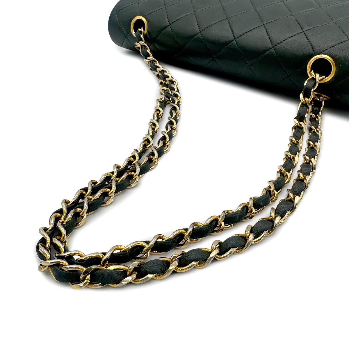 CHANEL VINTAGE CLASSIC FLAP MEDIUM CHAIN SHOULDER BAG GREEN LAMB SKIN 90277553