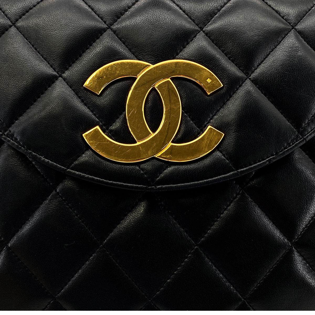CHANEL VINTAGE MATELASSE BIG COCO CHAIN SHOULDER BAG BLACK LAMB SKIN 90277555