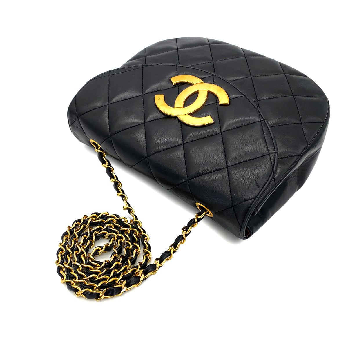 CHANEL VINTAGE MATELASSE BIG COCO CHAIN SHOULDER BAG BLACK LAMB SKIN 90277555