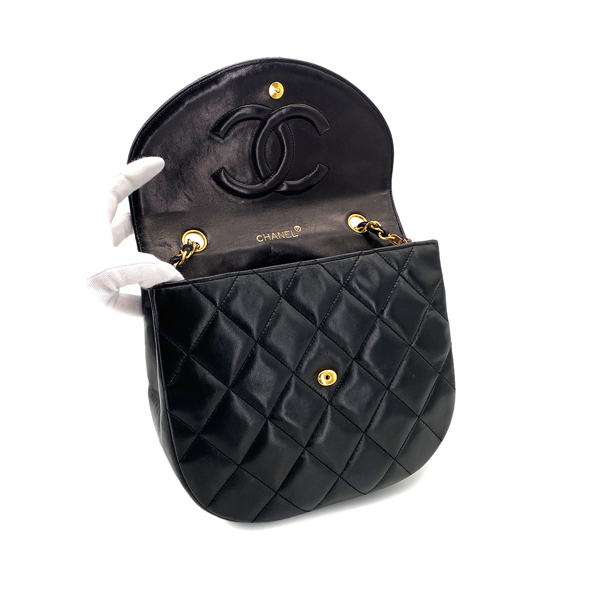 CHANEL VINTAGE MATELASSE BIG COCO CHAIN SHOULDER BAG BLACK LAMB SKIN 90277555