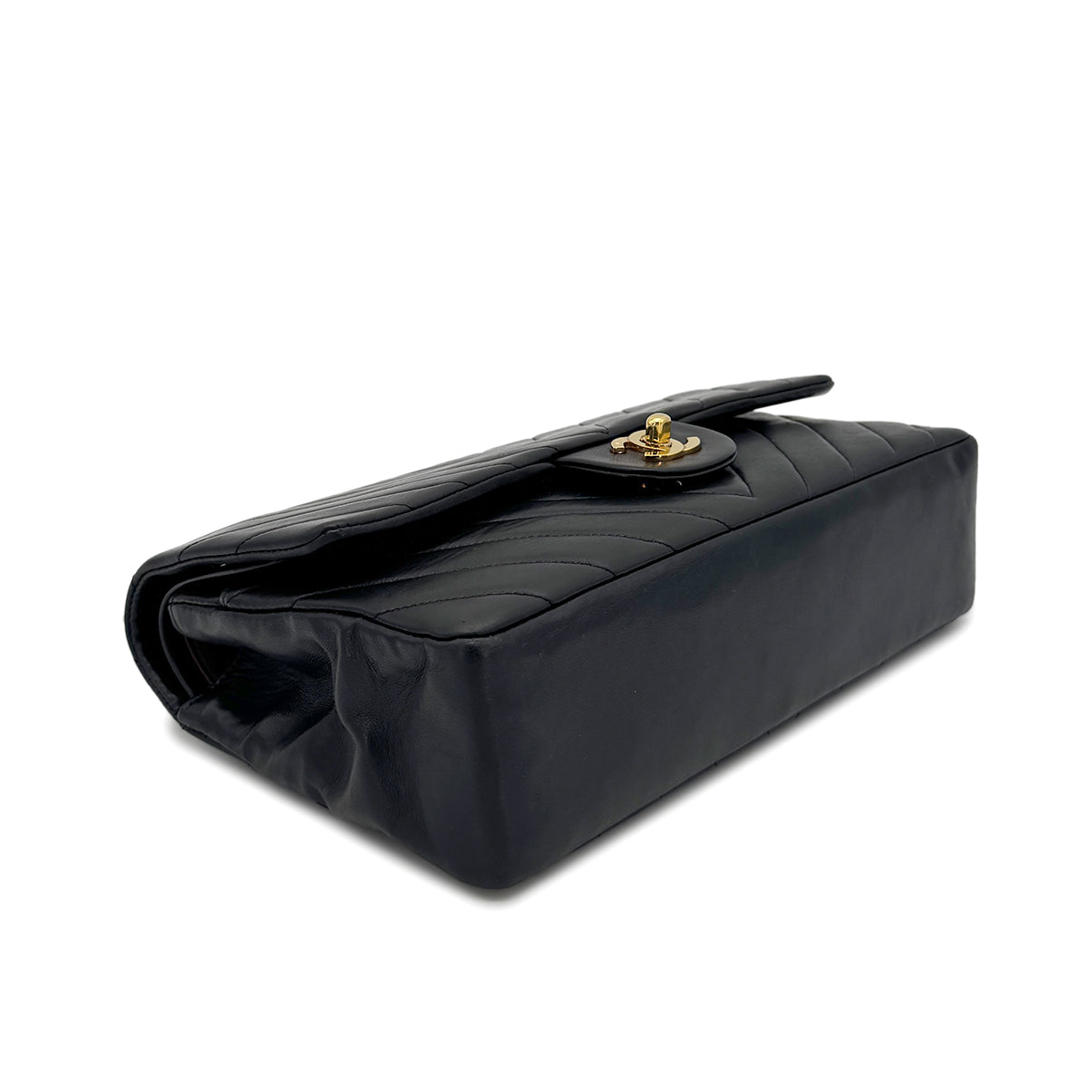 CHANEL VINTAGE CHEVRON V STITCH CHAIN SHUOLDER BAG BLACK LAMB SKIN 90277631