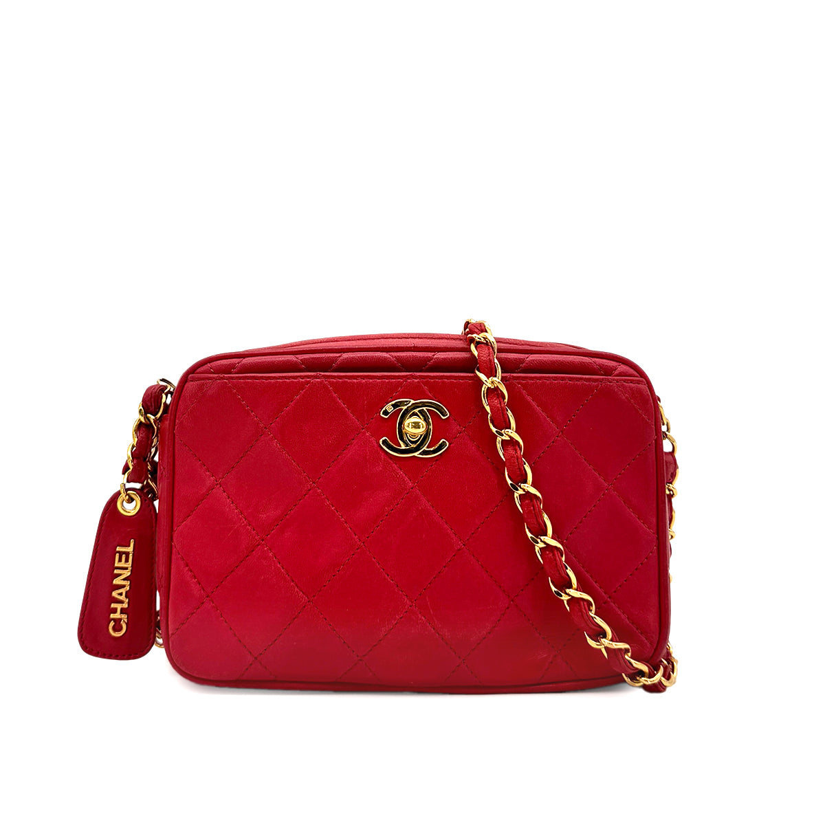 CHANEL VINTAGE MATELASSE CHAIN SHOULDER BAG RED LAMB SKIN 90277710