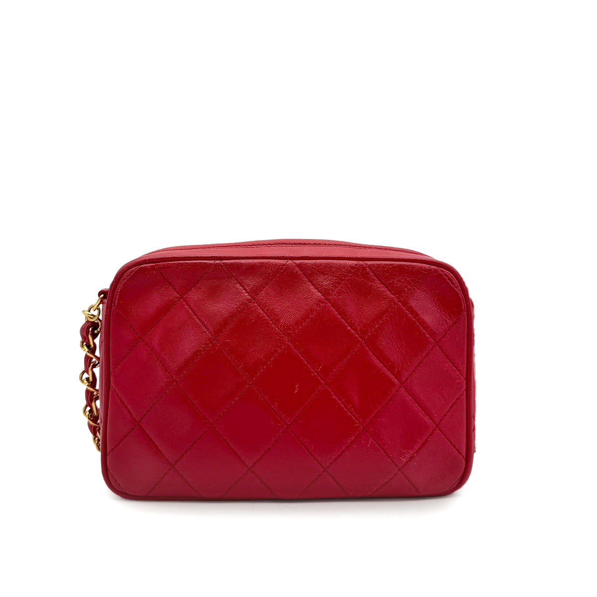 CHANEL VINTAGE MATELASSE CHAIN SHOULDER BAG RED LAMB SKIN 90277710