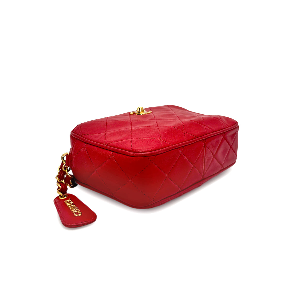CHANEL VINTAGE MATELASSE CHAIN SHOULDER BAG RED LAMB SKIN 90277710