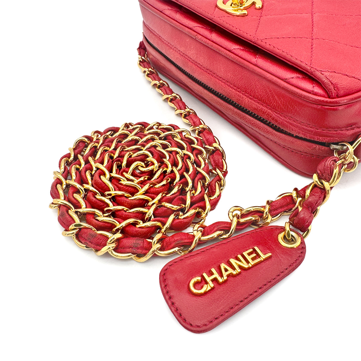 CHANEL VINTAGE MATELASSE CHAIN SHOULDER BAG RED LAMB SKIN 90277710