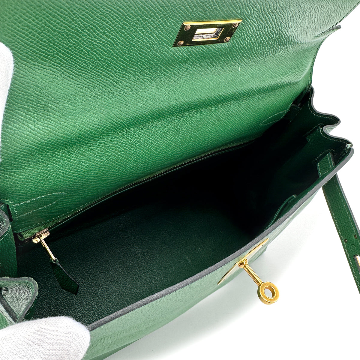 HERMES KELLY 28 RETOURNE GREEN COUCHEVEL HAND SHOULDER BAG 〇Y GHW 90277712