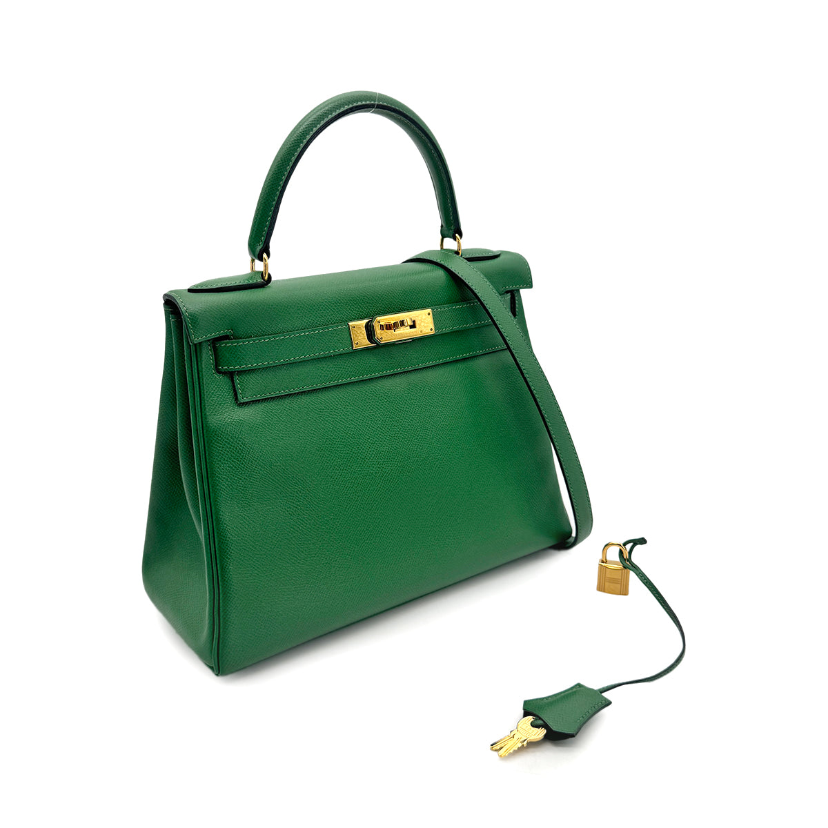 HERMES KELLY 28 RETOURNE GREEN COUCHEVEL HAND SHOULDER BAG 〇Y GHW 90277712