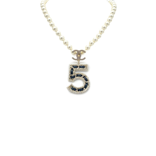 CHANEL NECKLACE COCOMARK No.5 RHINESTONE PEARL CHOKER ACCESSORY B23P 90278005