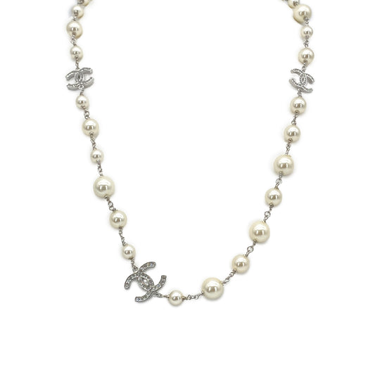 CHANEL NECKLACE COCOMARK FAUX PEARL RHINESTONE ACCESSORY B25C 90278009