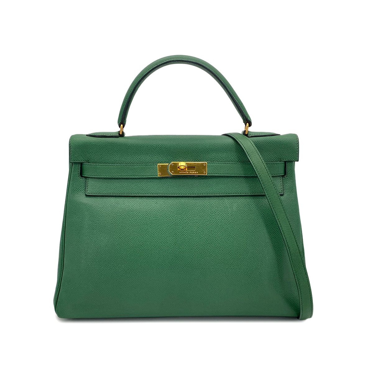 HERMES KELLY 32 RETOURNE GREEN COUCHEVEL HAND SHOULDER BAG 〇S GHW 90278013