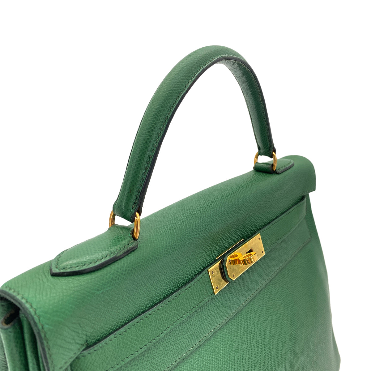 HERMES KELLY 32 RETOURNE GREEN COUCHEVEL HAND SHOULDER BAG 〇S GHW 90278013