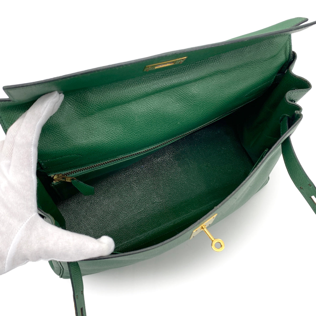 HERMES KELLY 32 RETOURNE GREEN COUCHEVEL HAND SHOULDER BAG 〇S GHW 90278013
