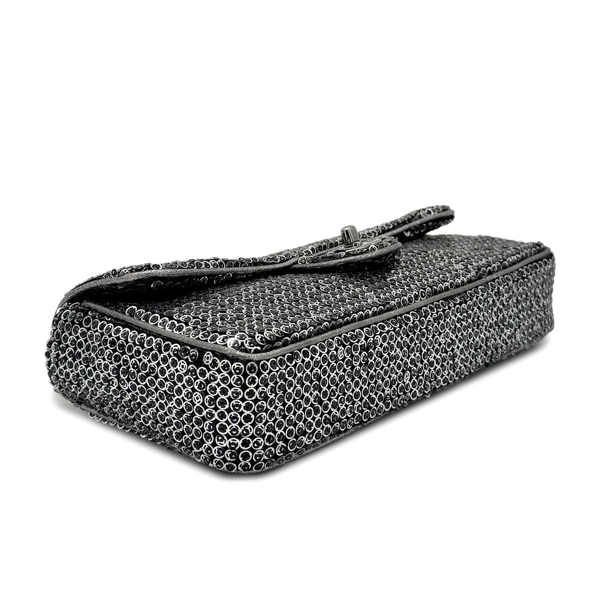 CHANEL VINTAGE EAST WEST CHAIN SHUOLDER BAG SILVER BLACK SEQUINS 90278015