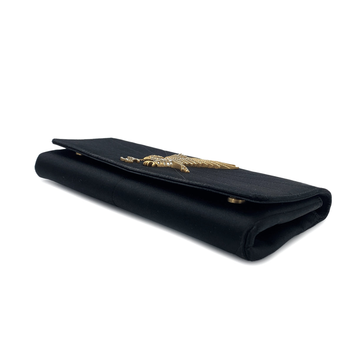 CHANEL VINTAGE COCOMARK STRASS IMPERIAL EAGLE CLUTCH BAG BLACK SATIN 90278017