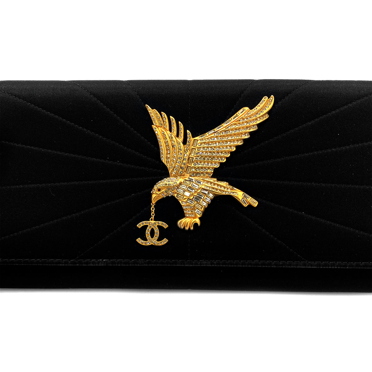 CHANEL VINTAGE COCOMARK STRASS IMPERIAL EAGLE CLUTCH BAG BLACK SATIN 90278017