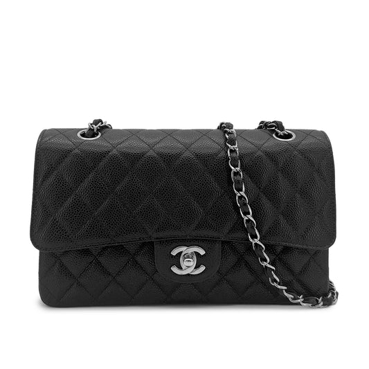 CHANEL VINTAGE CLASSIC FLAP MEDIUM CHAIN SHOULDER BAG BLACK CAVIAR SKIN 90278460
