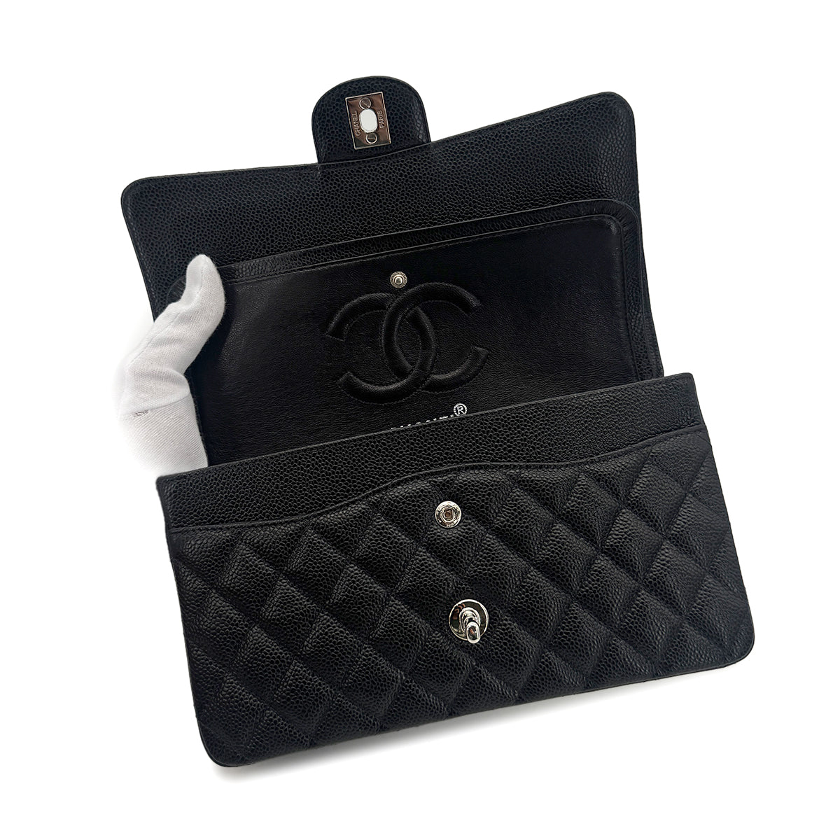 CHANEL VINTAGE CLASSIC FLAP MEDIUM CHAIN SHOULDER BAG BLACK CAVIAR SKIN 90278460