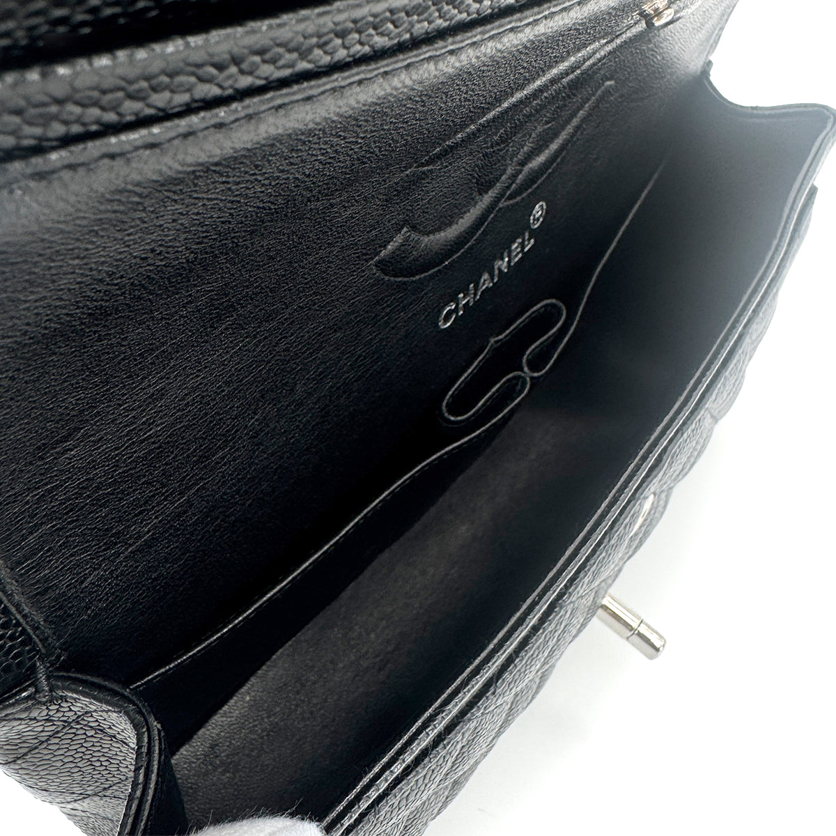 CHANEL VINTAGE CLASSIC FLAP MEDIUM CHAIN SHOULDER BAG BLACK CAVIAR SKIN 90278460