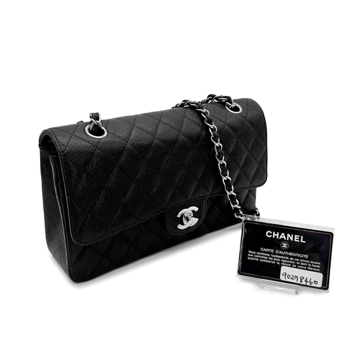 CHANEL VINTAGE CLASSIC FLAP MEDIUM CHAIN SHOULDER BAG BLACK CAVIAR SKIN 90278460