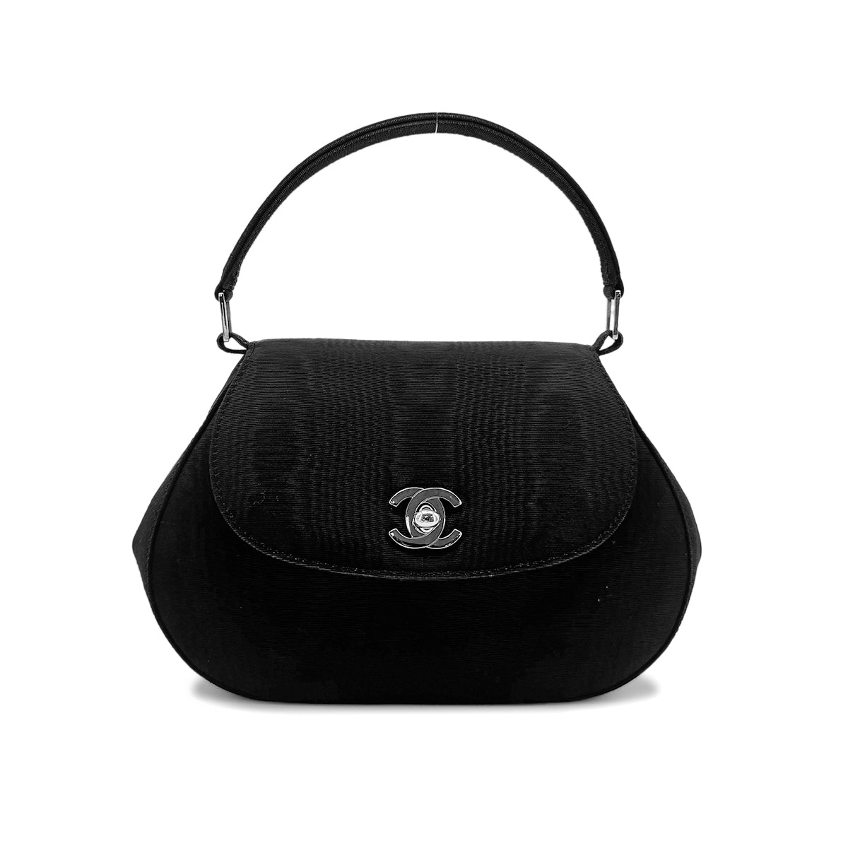 CHANEL VINTAGE TURN LOCK ONE HAND BAG BLACK CANVAS 90278464