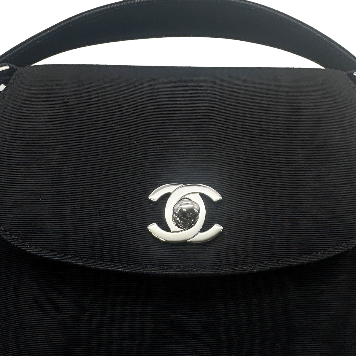 CHANEL VINTAGE TURN LOCK ONE HAND BAG BLACK CANVAS 90278464