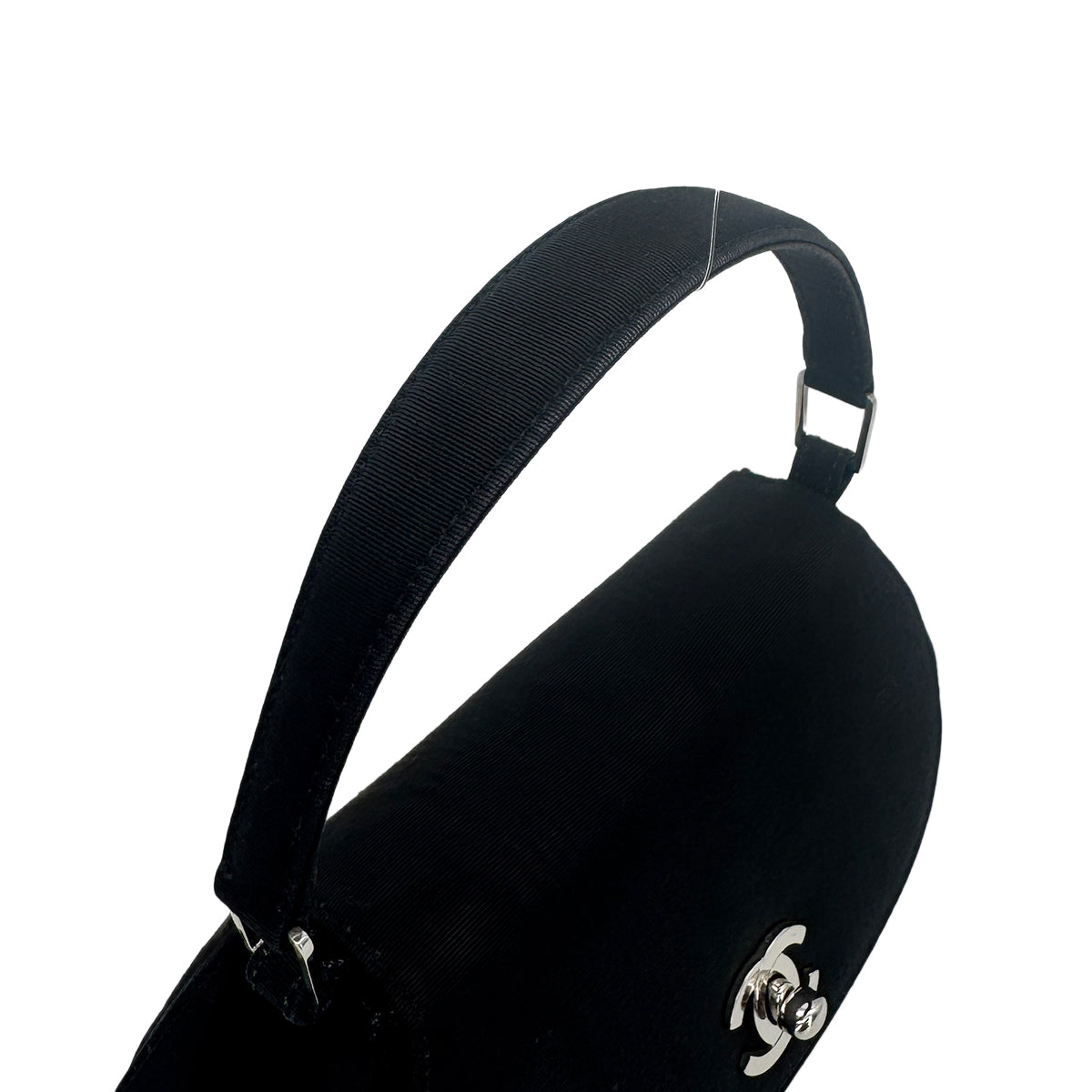 CHANEL VINTAGE TURN LOCK ONE HAND BAG BLACK CANVAS 90278464