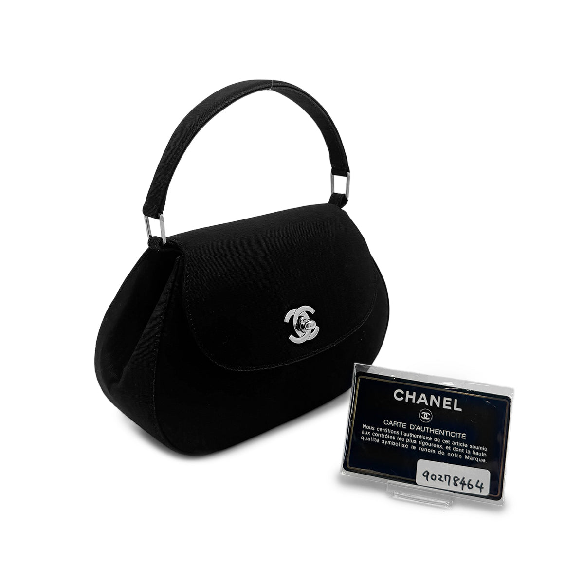 CHANEL VINTAGE TURN LOCK ONE HAND BAG BLACK CANVAS 90278464