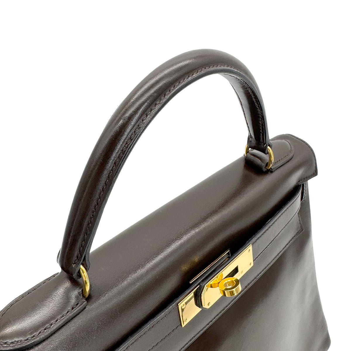 HERMES KELLY 28 RETOURNE DARK BROWN BOXCALF HAND SHOULDER BAG 〇W GHW 90278470