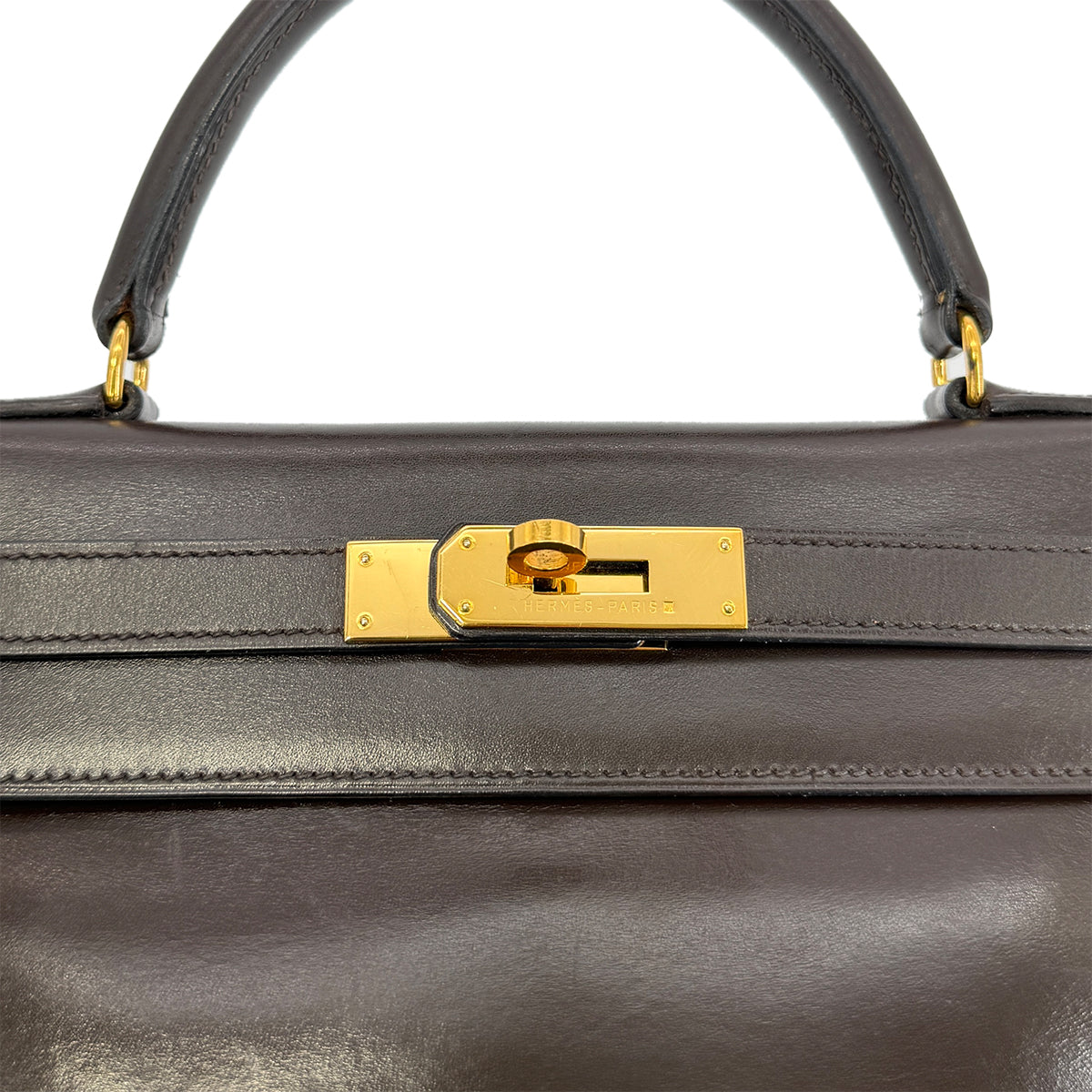 HERMES KELLY 28 RETOURNE DARK BROWN BOXCALF HAND SHOULDER BAG 〇W GHW 90278470