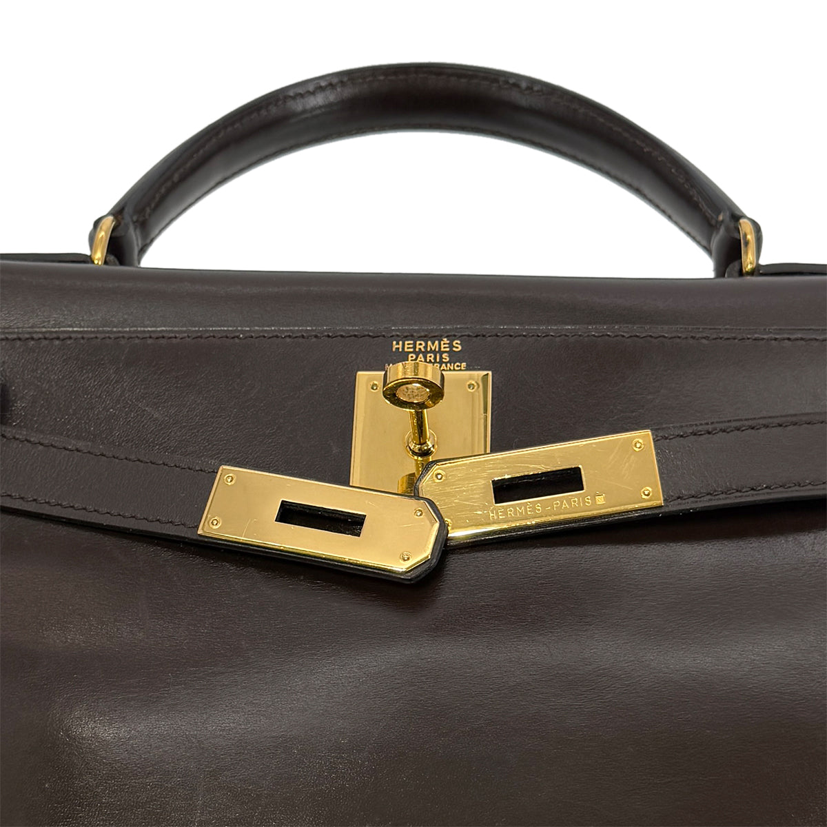 HERMES KELLY 28 RETOURNE DARK BROWN BOXCALF HAND SHOULDER BAG 〇W GHW 90278470