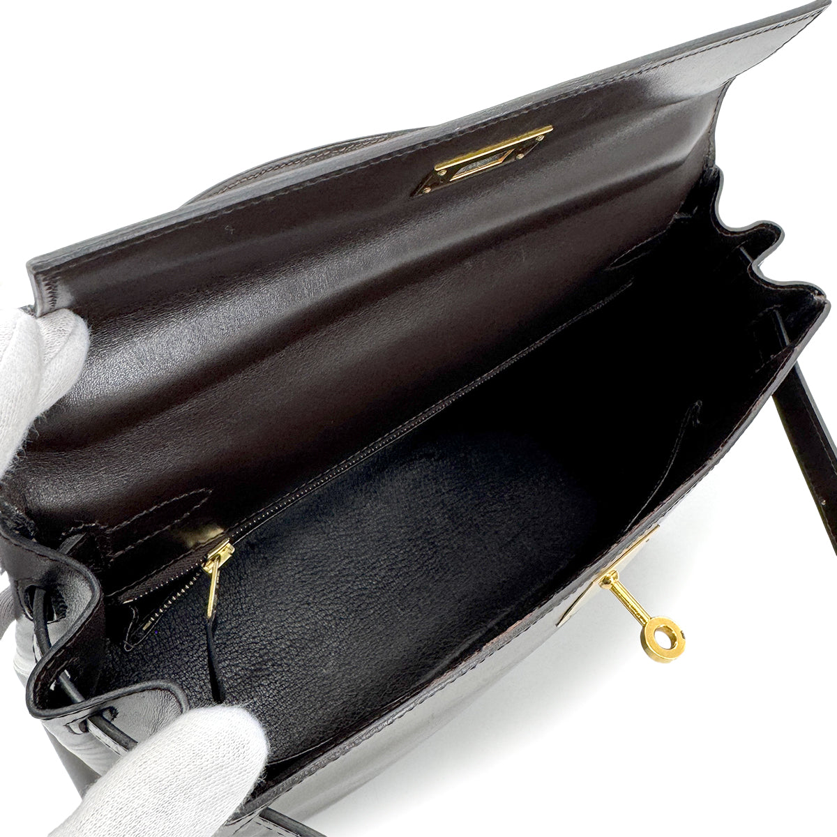 HERMES KELLY 28 RETOURNE DARK BROWN BOXCALF HAND SHOULDER BAG 〇W GHW 90278470