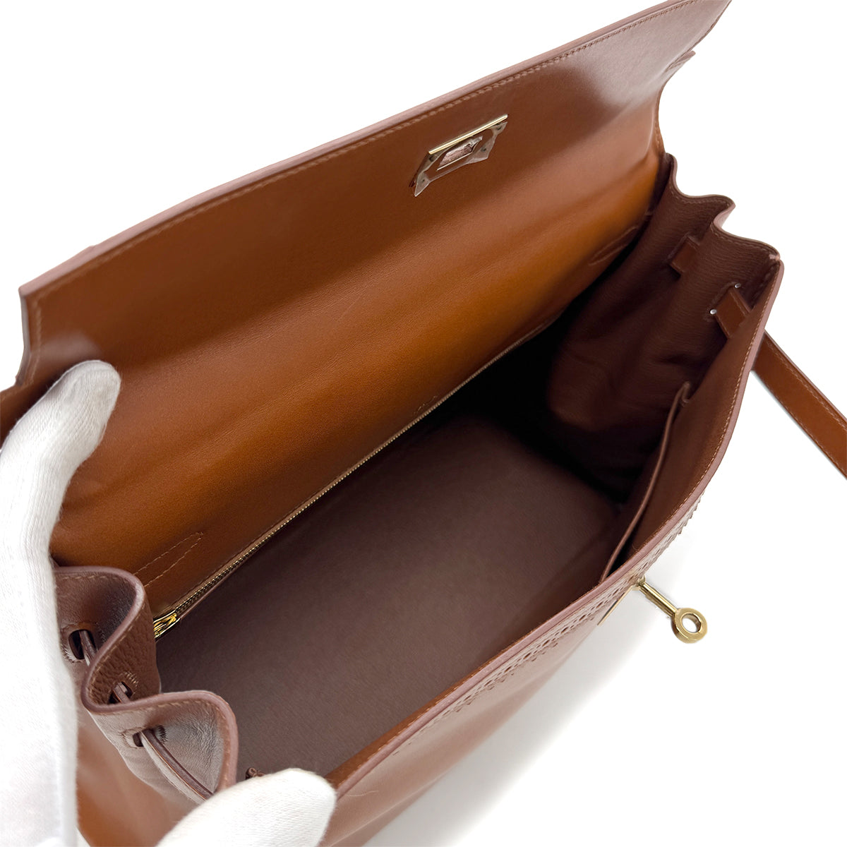 HERMES KELLY GILLIES 35 RETOURNE FAUVE VEAU TADELAKT HAND SHOULDER BAG □P GHW 90278472