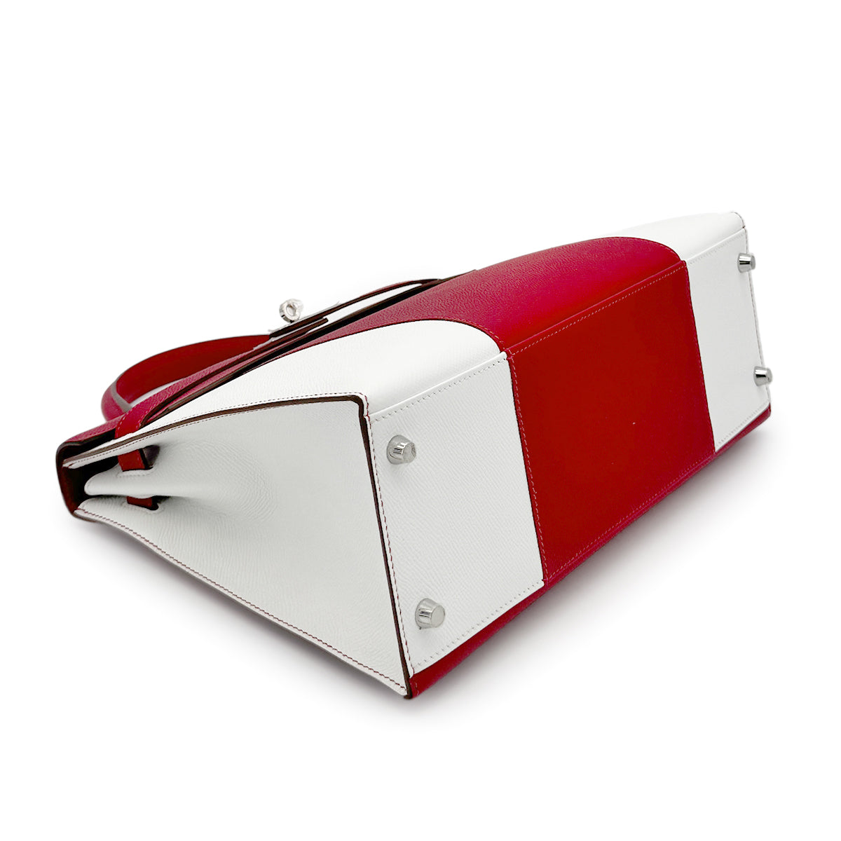 HERMES KELLY FLAG 32 SELLIER ROUGE CASAQUE BLANC EPSOM HAND SHOULDER BAG □R SHW 90278473