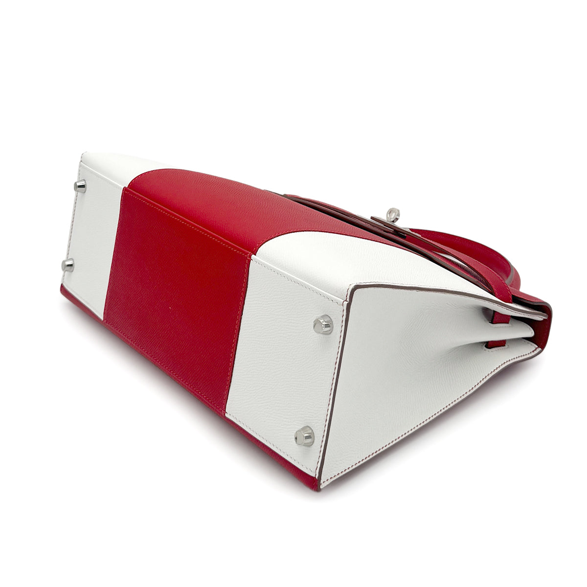 HERMES KELLY FLAG 32 SELLIER ROUGE CASAQUE BLANC EPSOM HAND SHOULDER BAG □R SHW 90278473